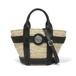 Brighton Aria Medium Straw Tote Black-Natural New