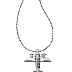 Brighton Aviator Badge Clip Necklace Silver Outlet