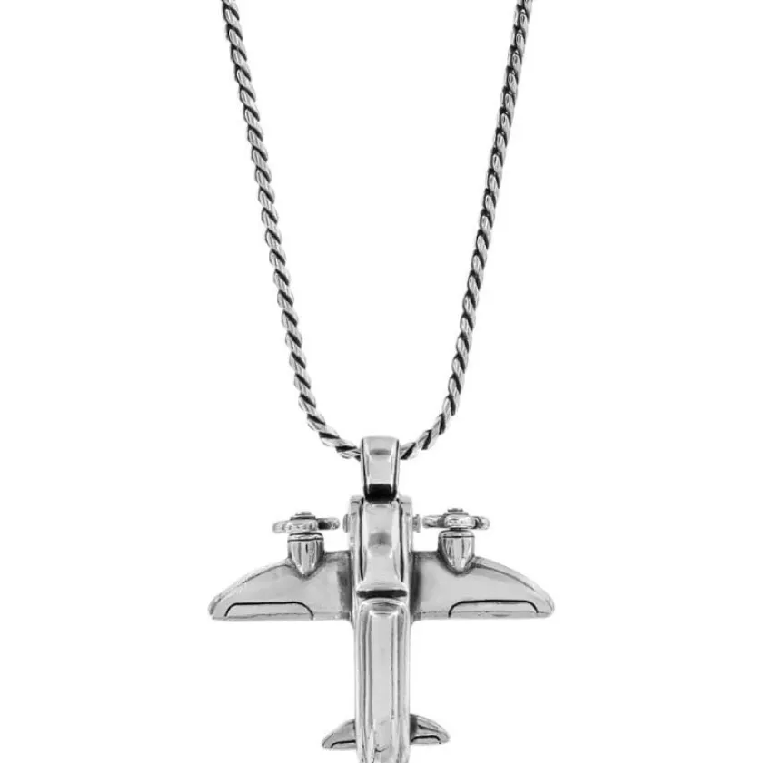 Brighton Aviator Badge Clip Necklace Silver Outlet