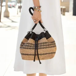 Brighton Bellita Straw Bag Black-Natural Hot