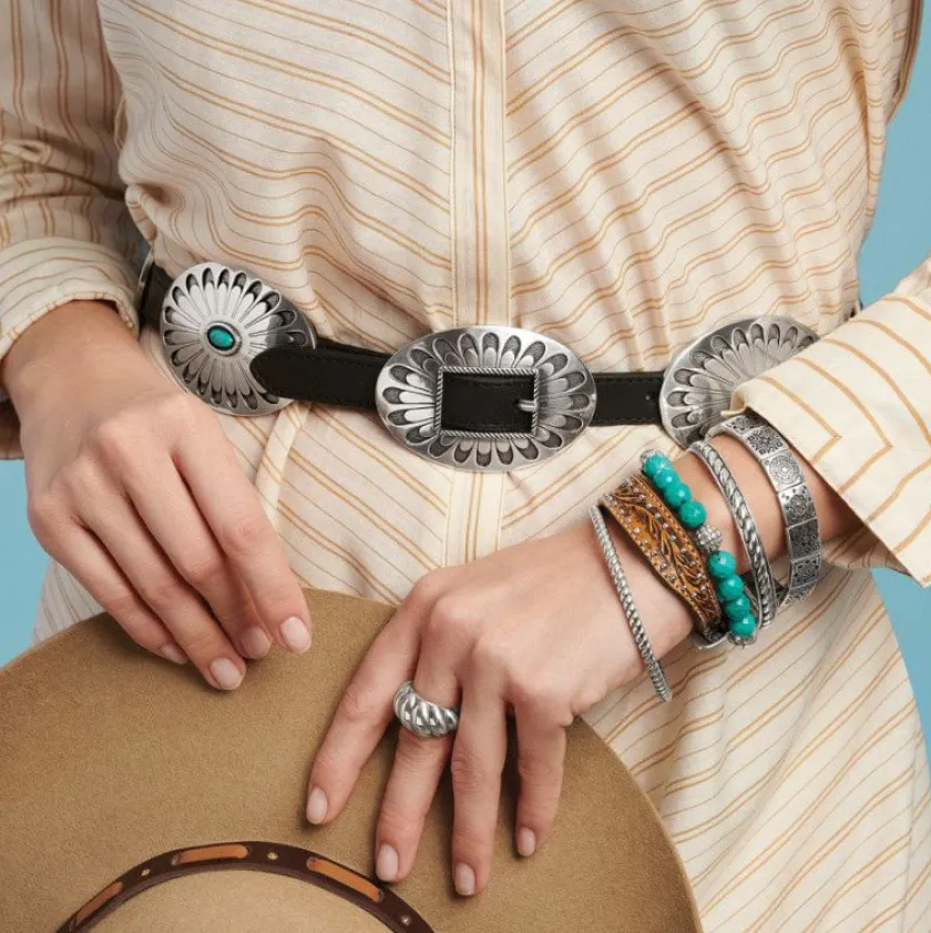 Brighton Blackbird Concho Belt Black-Turquoise Fashion