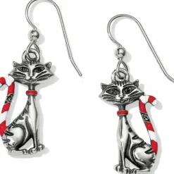 Brighton Candy Cane Cat Earrings Silver-Multi Fashion