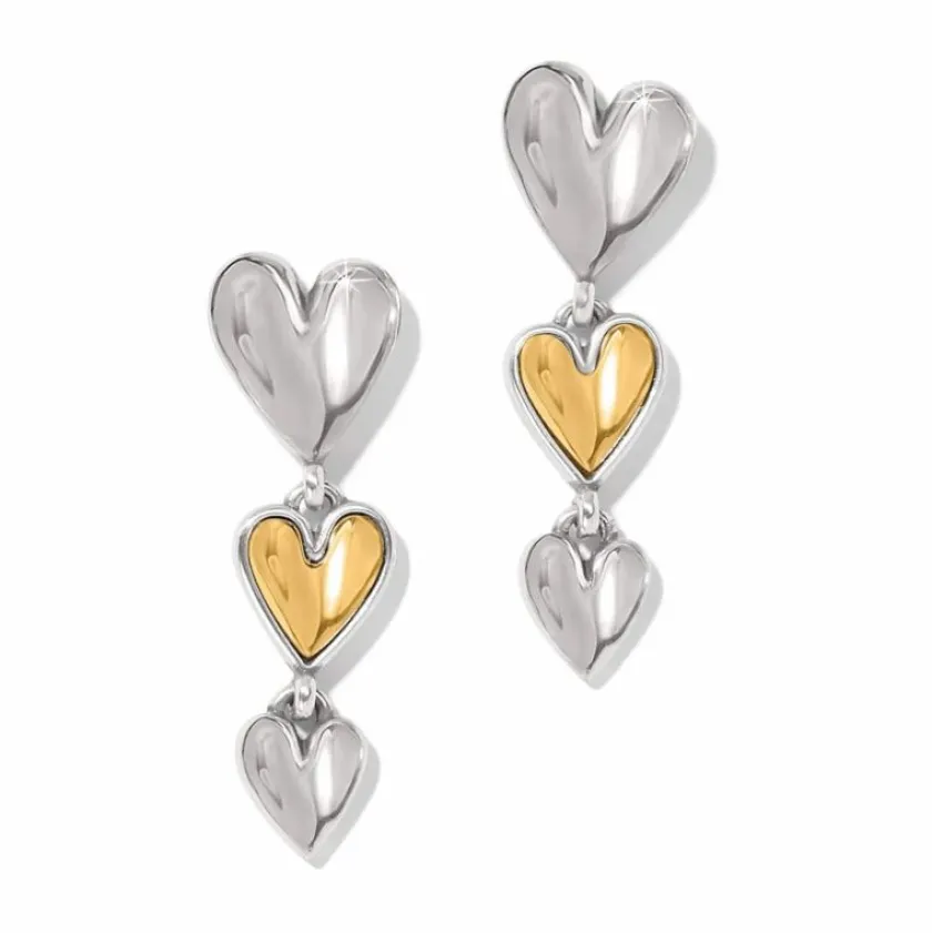 Brighton Cascade Heart Trio Post Drop Earrings Silver-Gold Fashion