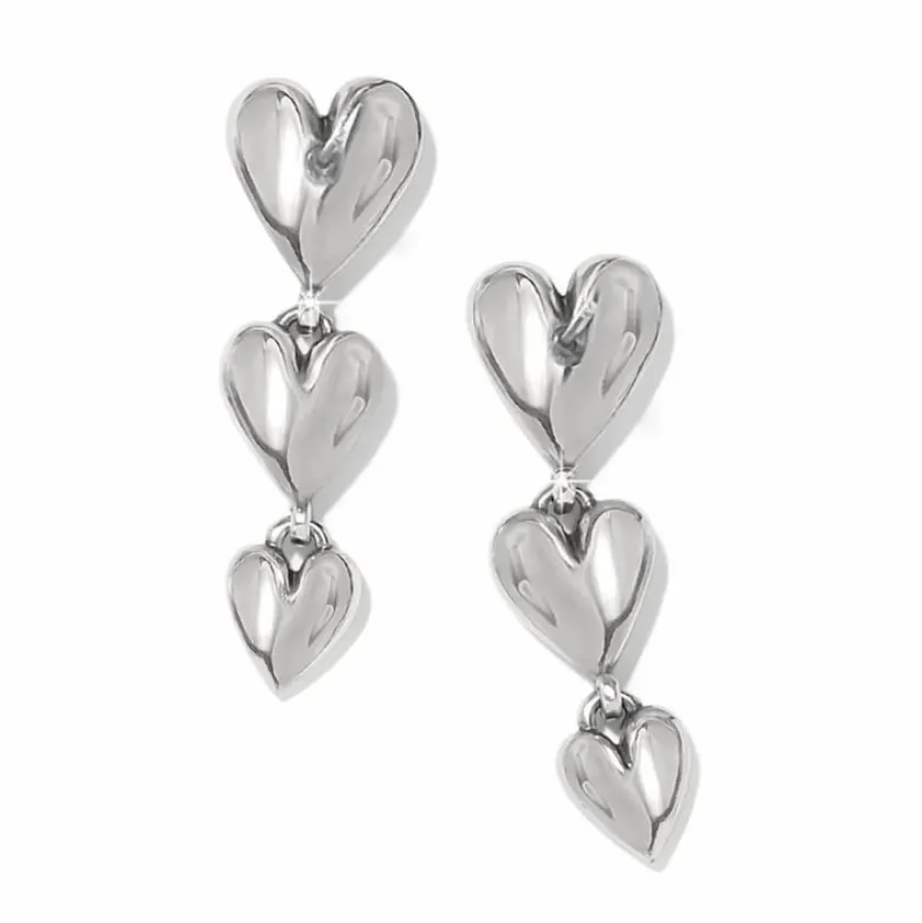 Brighton Cascade Heart Trio Post Drop Earrings Silver-Gold Fashion