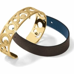 Brighton Christo Maui Slim Cuff Bracelet Set Gold-Chocolate Hot