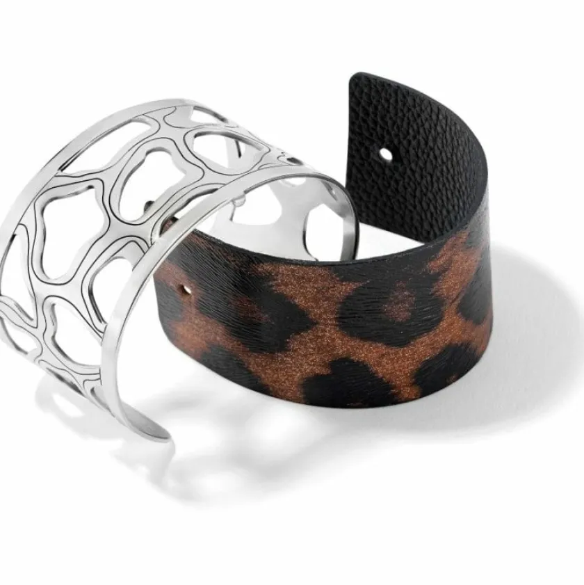 Brighton Christo Nairobi Wide Cuff Bracelet Set Silver-Leopard Sale