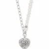 Brighton Contempo Heart Pearl Charm Necklace Silver-Pearl Clearance