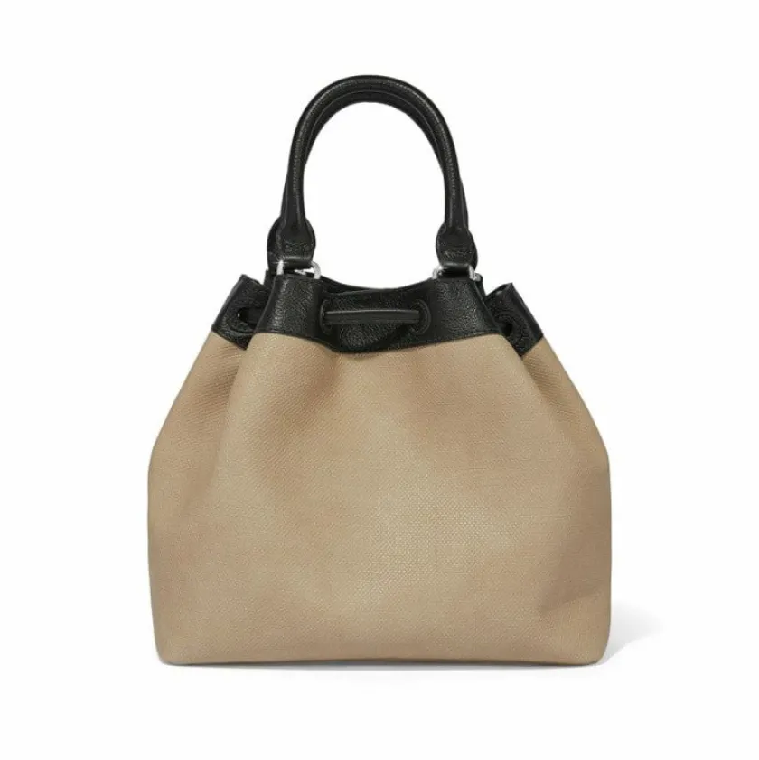 Brighton Elise Embroidered Drawstring Bag Black-Natural Fashion