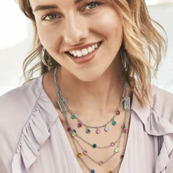 Brighton Elora Gems Drops Short Necklace Silver-Multi Clearance