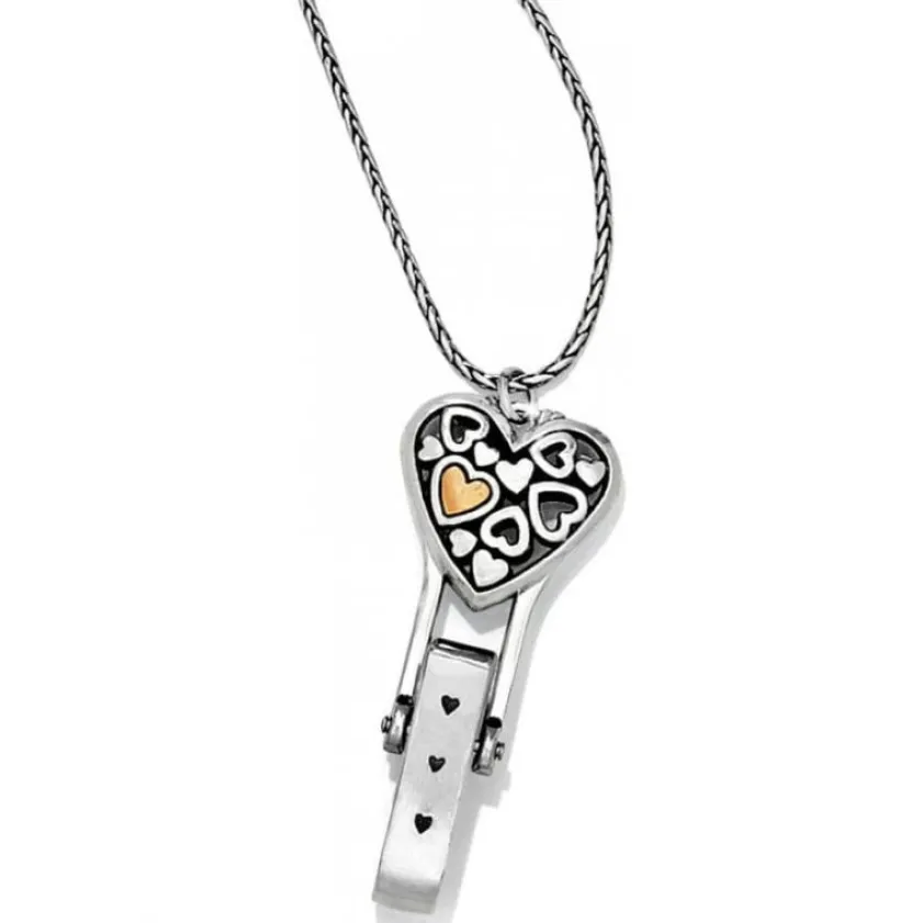 Brighton Floating Heart Badge Clip Necklace Silver-Gold Hot