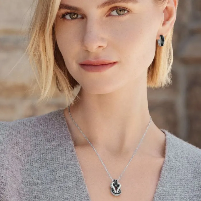 Brighton Interlok Harmony Black Petite Necklace Silver-Black Hot