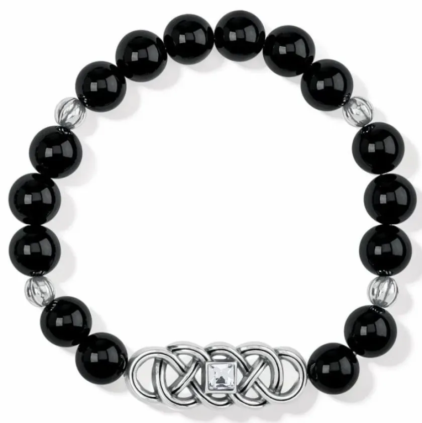 Brighton Interlok Lustre Agate Stretch Bracelet Black New