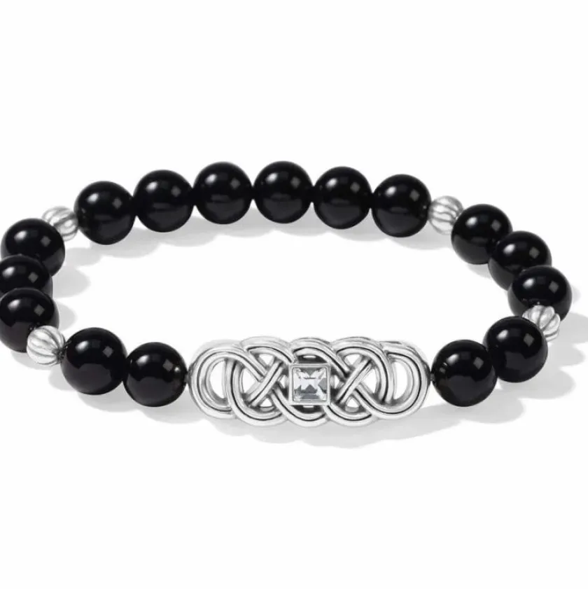 Brighton Interlok Lustre Agate Stretch Bracelet Black New