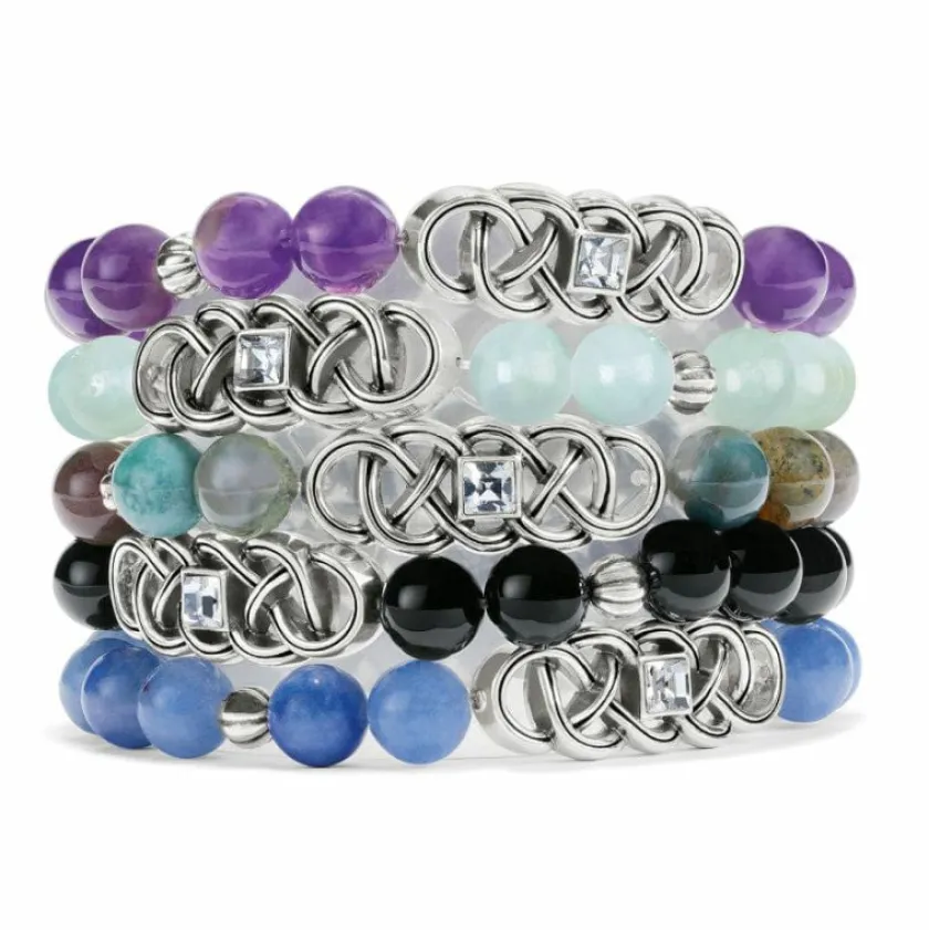 Brighton Interlok Lustre Agate Stretch Bracelet Black New