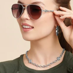 Brighton Interlok Noir Heirloom Hoop Earrings Silver-Black Clearance