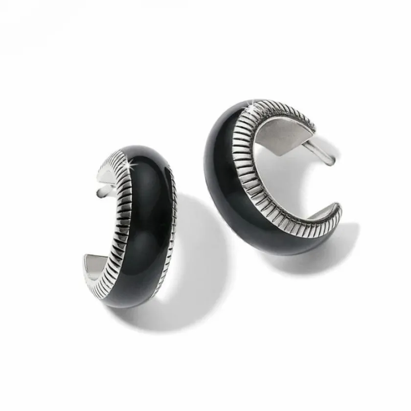 Brighton Interlok Noir Small Hoop Earrings Silver-Black Fashion