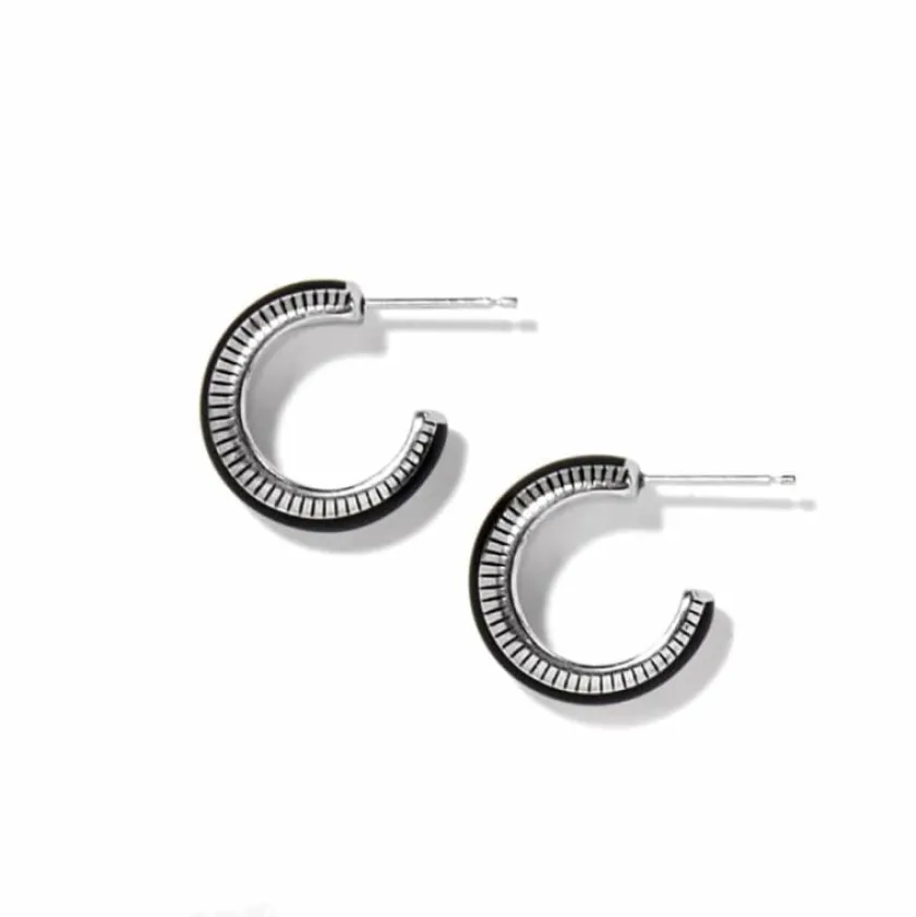 Brighton Interlok Noir Small Hoop Earrings Silver-Black Fashion