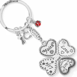 Brighton Lucky Clover Heart Key Fob Silver Clearance