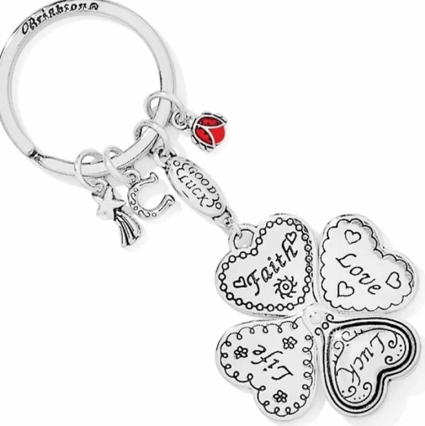 Brighton Lucky Clover Heart Key Fob Silver Clearance