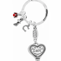Brighton Lucky Clover Heart Key Fob Silver Clearance