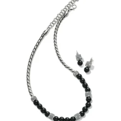Brighton Meridian Bead Leverback Earrings Black-Silver Outlet