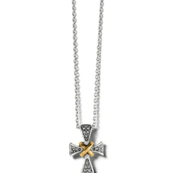 Brighton Meridian Two Tone Mini Cross Necklace Silver-Gold Outlet