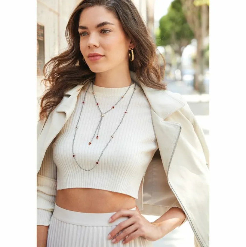 Brighton Meridian Two Tone Petite Y Necklace Gold-Red Hot