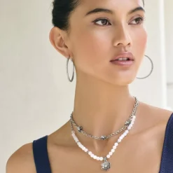 Brighton Metal Petal Bead Necklace Silver-White Discount