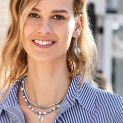 Brighton Mingle Shores Petite Beaded Necklace Silver-Blue Clearance