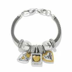 Brighton Mixed Metal Heart Charm Bracelet Silver-Gold New