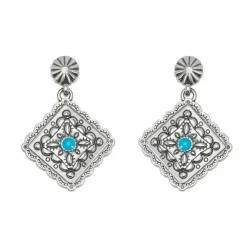 Brighton Mosaic Paseo Concho Post Drop Earrings Silver-Blue Clearance