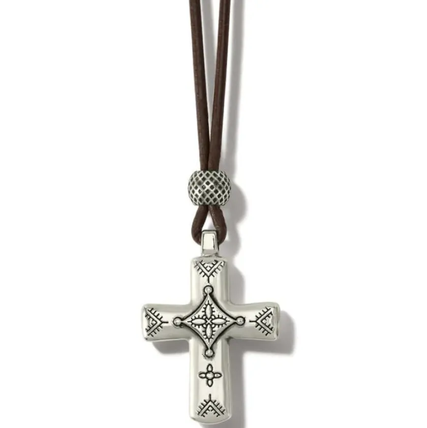 Brighton Mosaic Paseo Leather Cross Necklace Silver Hot
