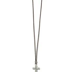 Brighton Mosaic Paseo Leather Cross Necklace Silver Hot