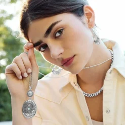 Brighton Mosaic Paseo Long Concho Necklace Silver-Blue Clearance