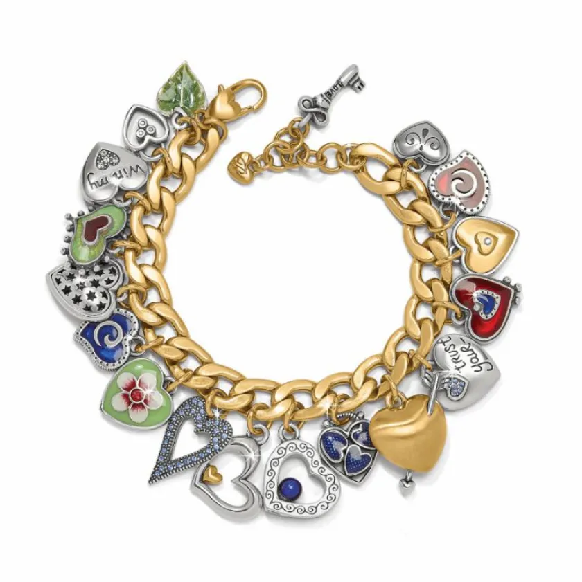 Brighton One Heart Color Charm Bracelet Silver-Gold Clearance