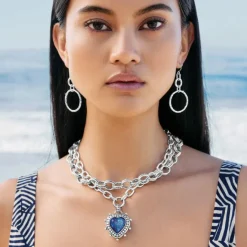 Brighton Pebble Dot Hati Lapis Heart Necklace Silver-Blue Best