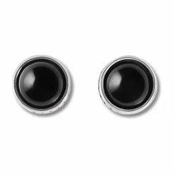 Brighton Pebble Dot Onyx Post Earrings Silver-Black Fashion