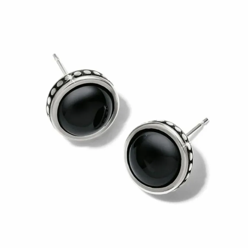 Brighton Pebble Dot Onyx Post Earrings Silver-Black Fashion