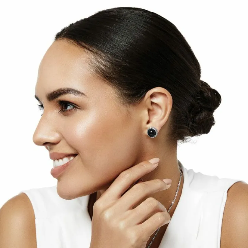 Brighton Pebble Dot Onyx Post Earrings Silver-Black Fashion