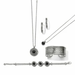 Brighton Pebble Dot Onyx Short Necklace Silver-Black Fashion