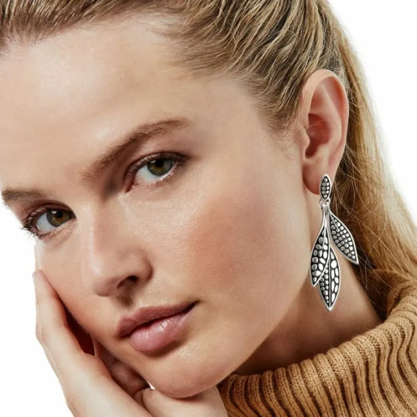 Brighton Pebble Leaf Trio Post Drop Earrings Silver Outlet