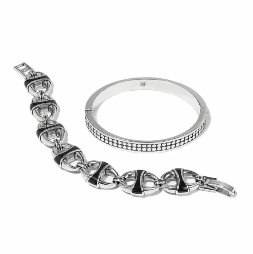 Brighton Portofino Link Reversible Large Bracelet Silver-Black Fashion