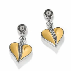 Brighton Precious Heart Two Tone Post Drop Earrings Silver-Gold Sale