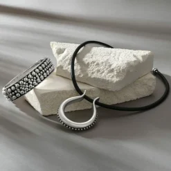 Brighton Pretty Tough Arch Leather Necklace Silver-Black Clearance