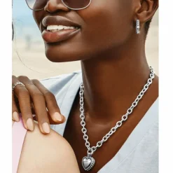 Brighton Pretty Tough Bold Heart Necklace Silver Fashion