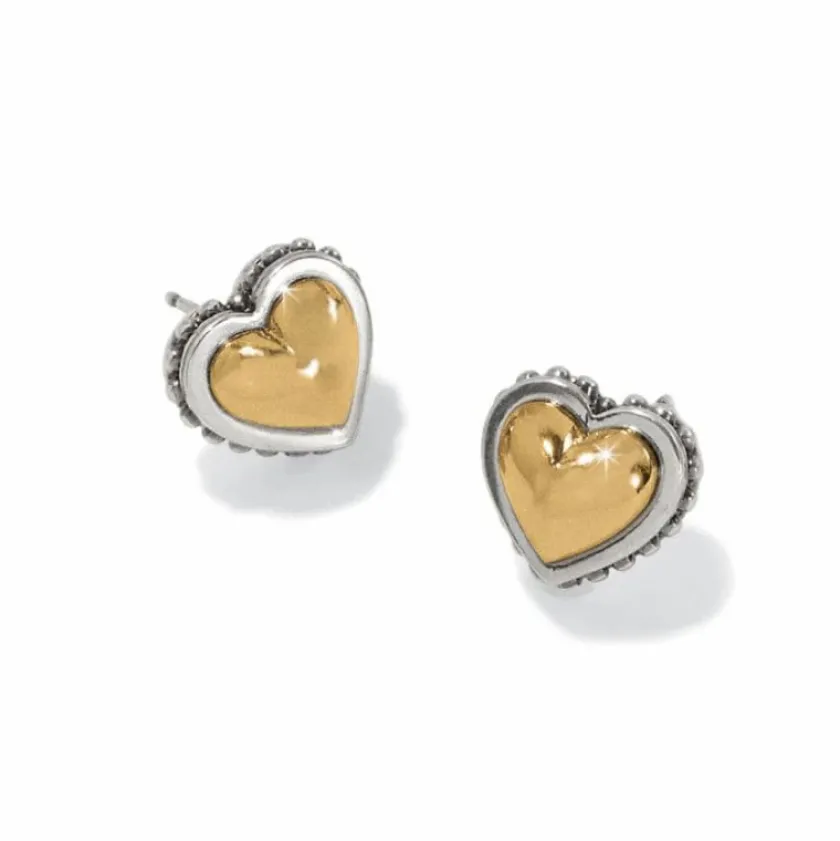 Brighton Pretty Tough Petite Two Tone Heart Post Earrings Silver-Gold Fashion