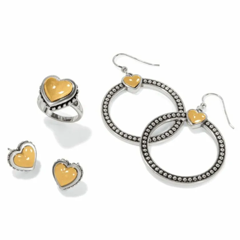 Brighton Pretty Tough Petite Two Tone Heart Post Earrings Silver-Gold Fashion