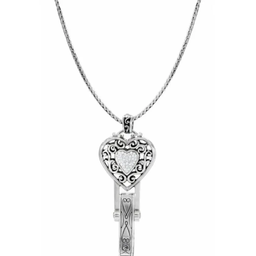 Brighton Reno Heart Badge Clip Necklace Silver Clearance