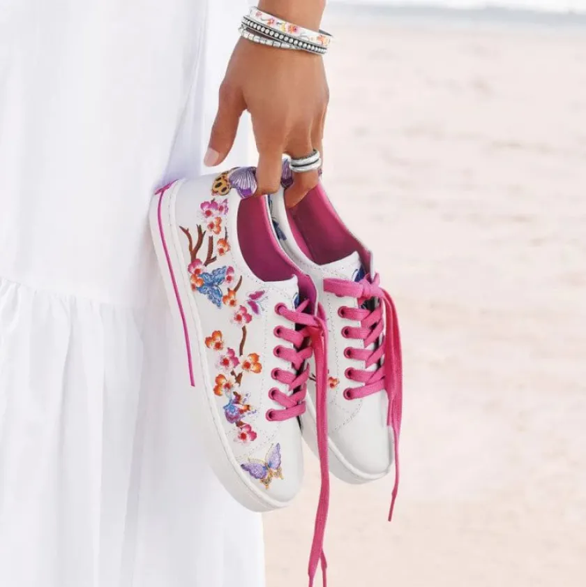 Brighton Sakura Embroidered Sneakers White-Multi Sale