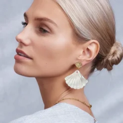 Brighton Sunset Cove Mother Of Pearl Shell Post Earrings Gold-White Hot